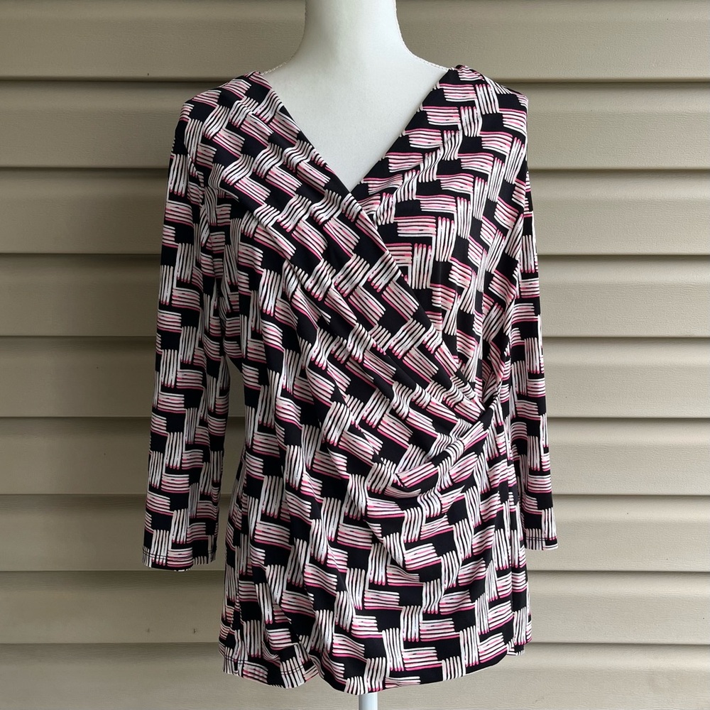 •Chaus• Geometric Pattern Faux Wrap Blouse - Size XL